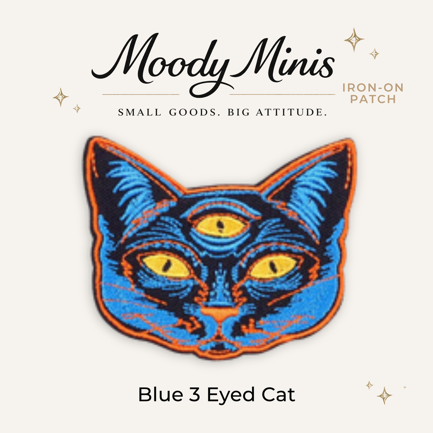 Blue 3 Eyed Cat Embroidered Patch- RTS