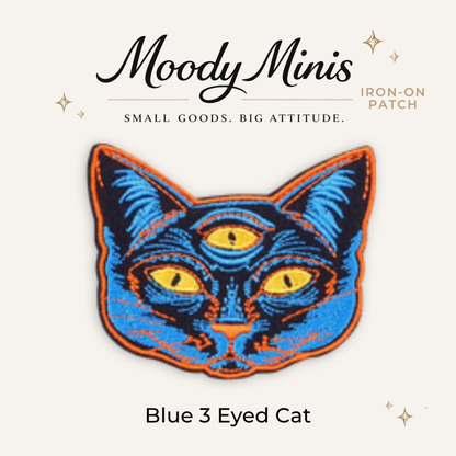 Blue 3 Eyed Cat Embroidered Patch- RTS