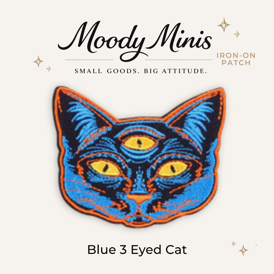 Blue 3 Eyed Cat Embroidered Patch- RTS