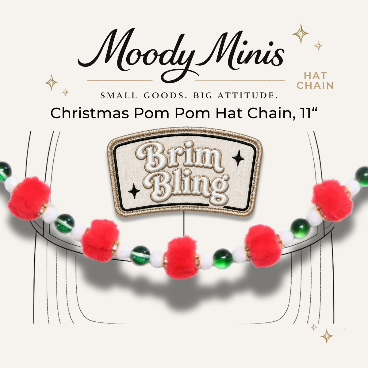 Christmas Pom Pom - 11 Inch Hat Chain