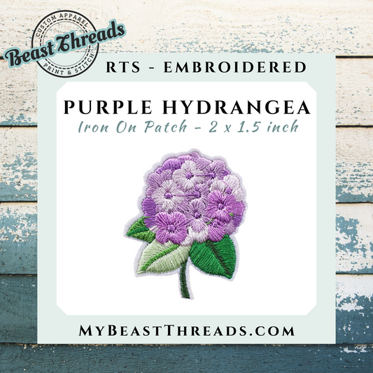 Purple Hydrangea Embroidered Patch- RTS