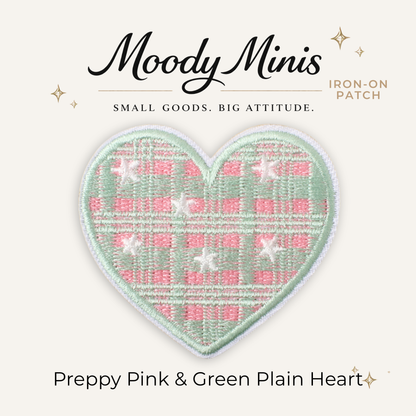 Preppy Pink & Green Plaid Heart Embroidered Patch