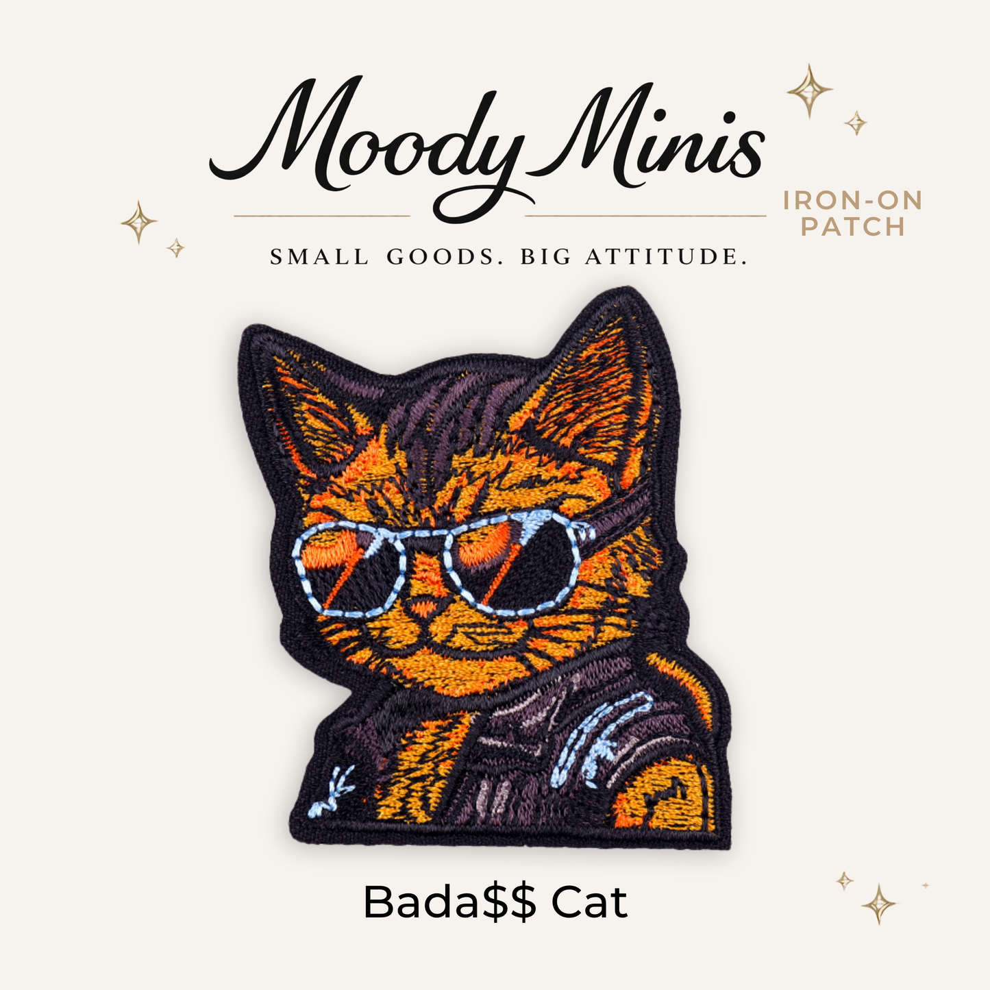 Badass Cat Embroidered Patch- RTS