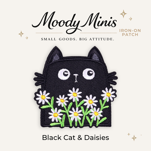 Black Cat & Daisies Embroidered Patch