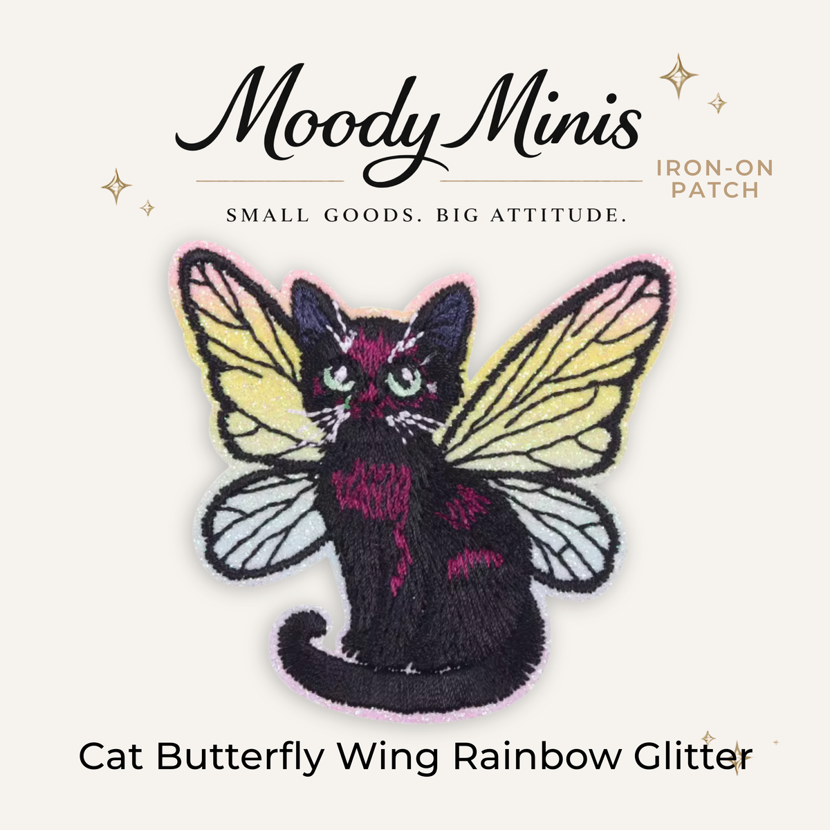 Cat Butterfly Wing Rainbow Glitter Embroidered Patch