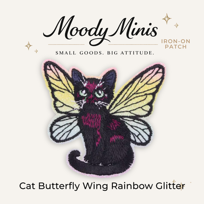 Cat Butterfly Wing Rainbow Glitter Embroidered Patch