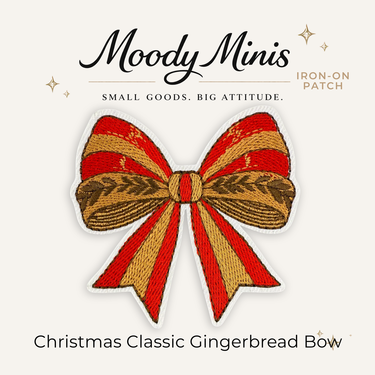 Christmas Classic Gingerbread Bow Embroidered Patch