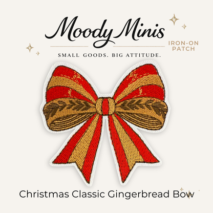 Christmas Classic Gingerbread Bow Embroidered Patch