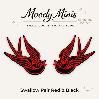 Swallow Pair Red & Black Embroidered Patch