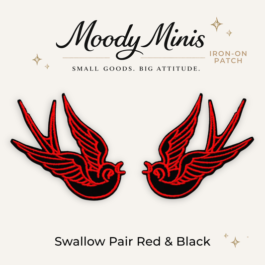 Swallow Pair Red & Black Embroidered Patch