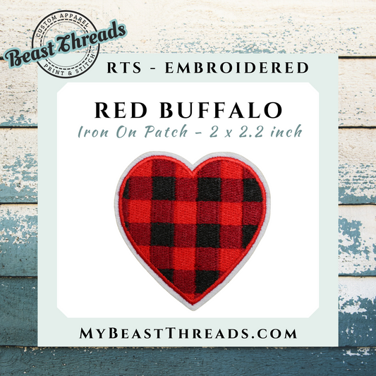 Red Buffalo Heart Embroidered Patch- RTS
