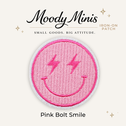 Pink Bolt Smile Embroidered Patch- RTS