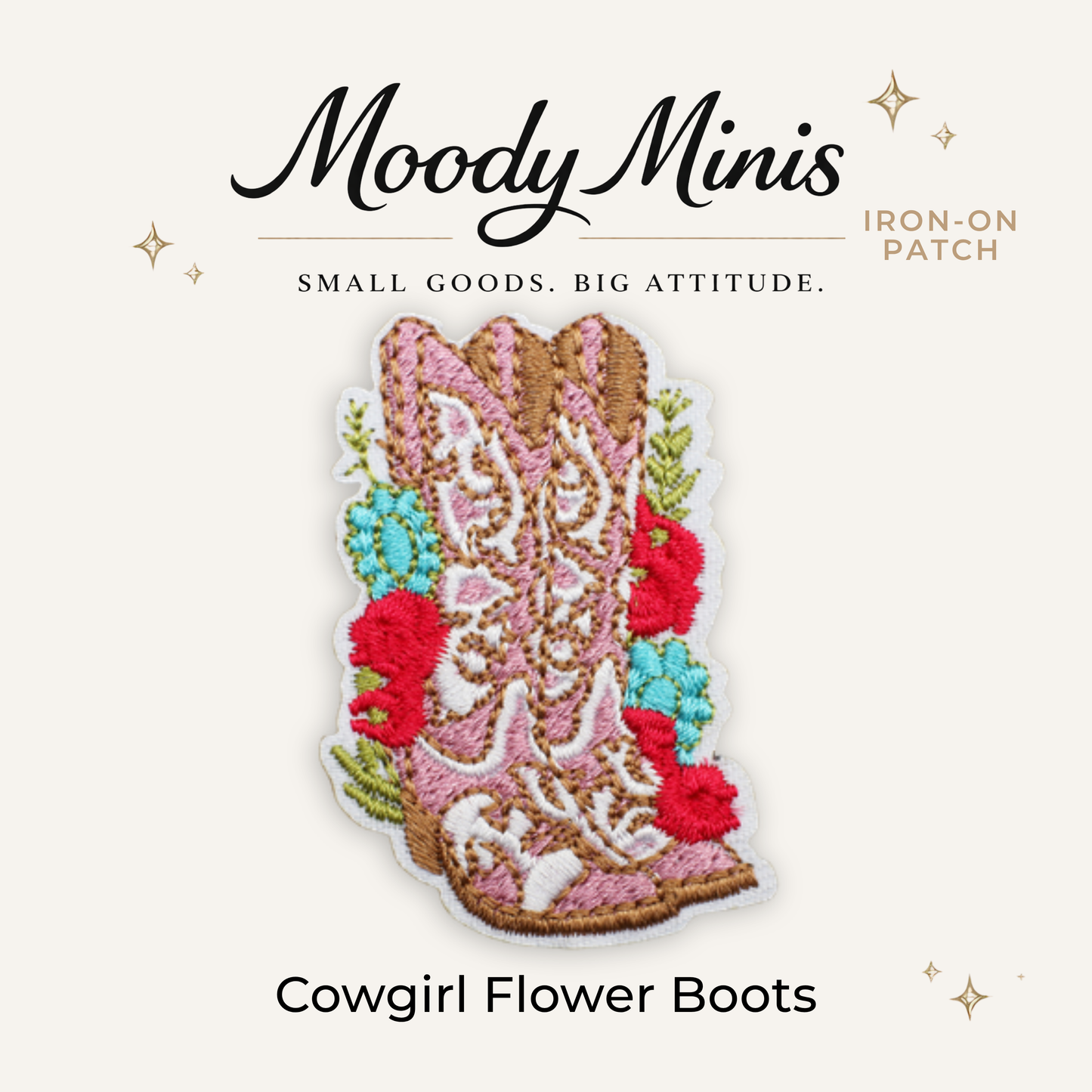 Cowgirl Flower Boots Embroidered Patch