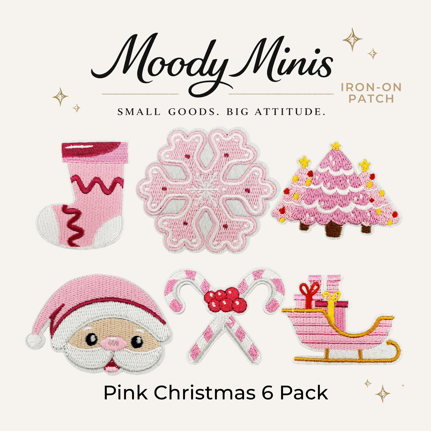 Pink Xmas 6 Pack Embroidered Patch- RTS