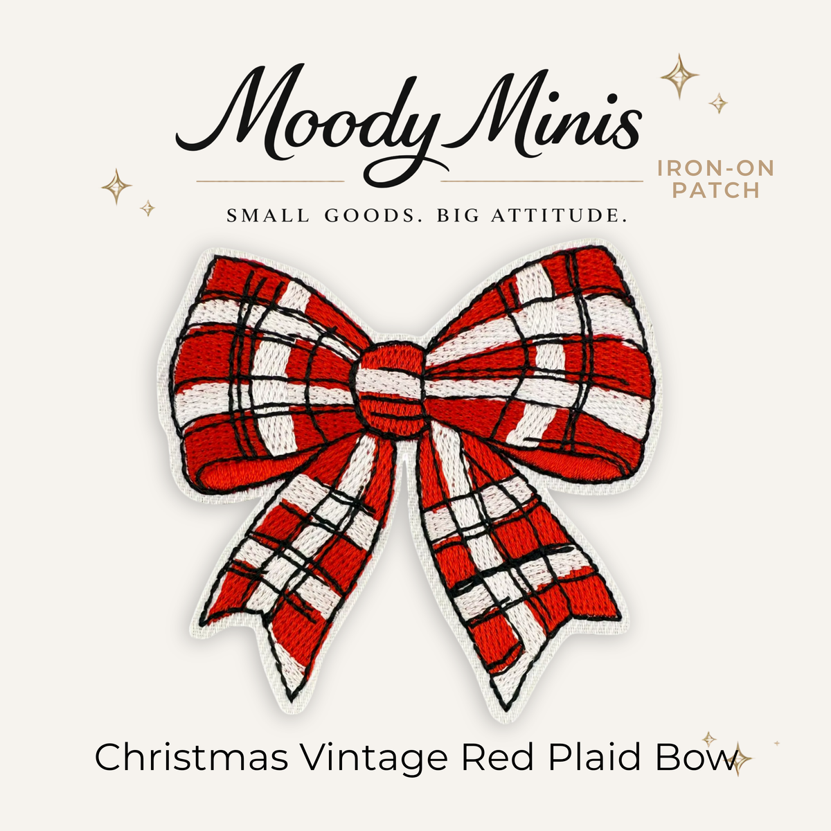 Christmas Vintage Red Plaid Bow Embroidered Patch
