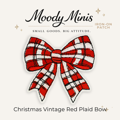 Christmas Vintage Red Plaid Bow Embroidered Patch