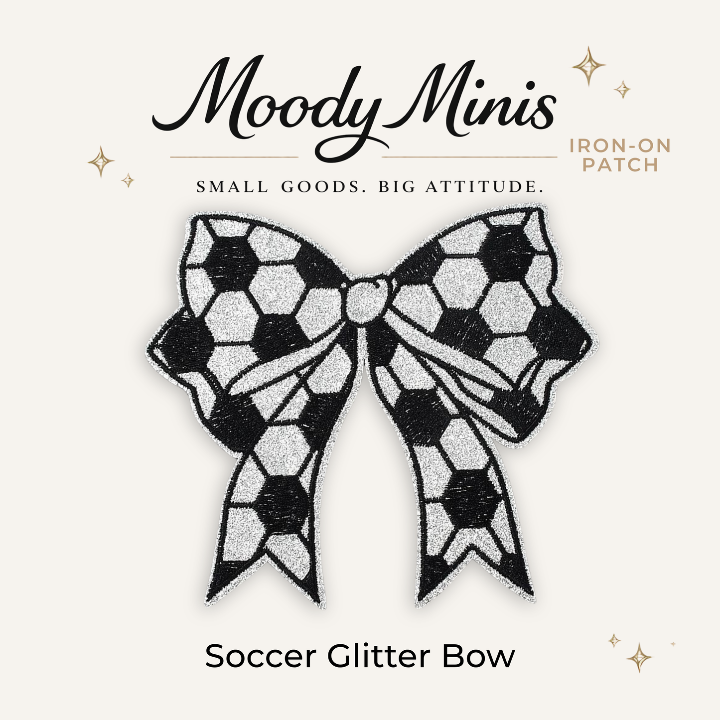 Soccer Glitter Bow Embroidered Patch