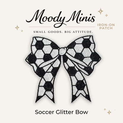 Soccer Glitter Bow Embroidered Patch