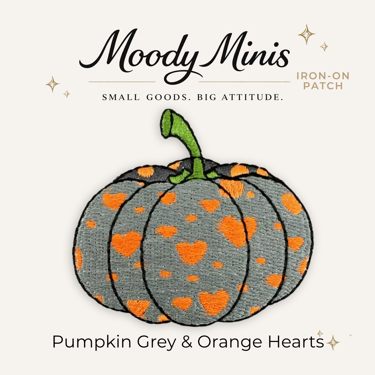 Pumpkin Grey & Orange Hearts Embroidered Patch