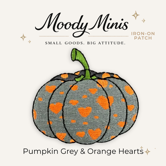 Pumpkin Grey & Orange Hearts Embroidered Patch