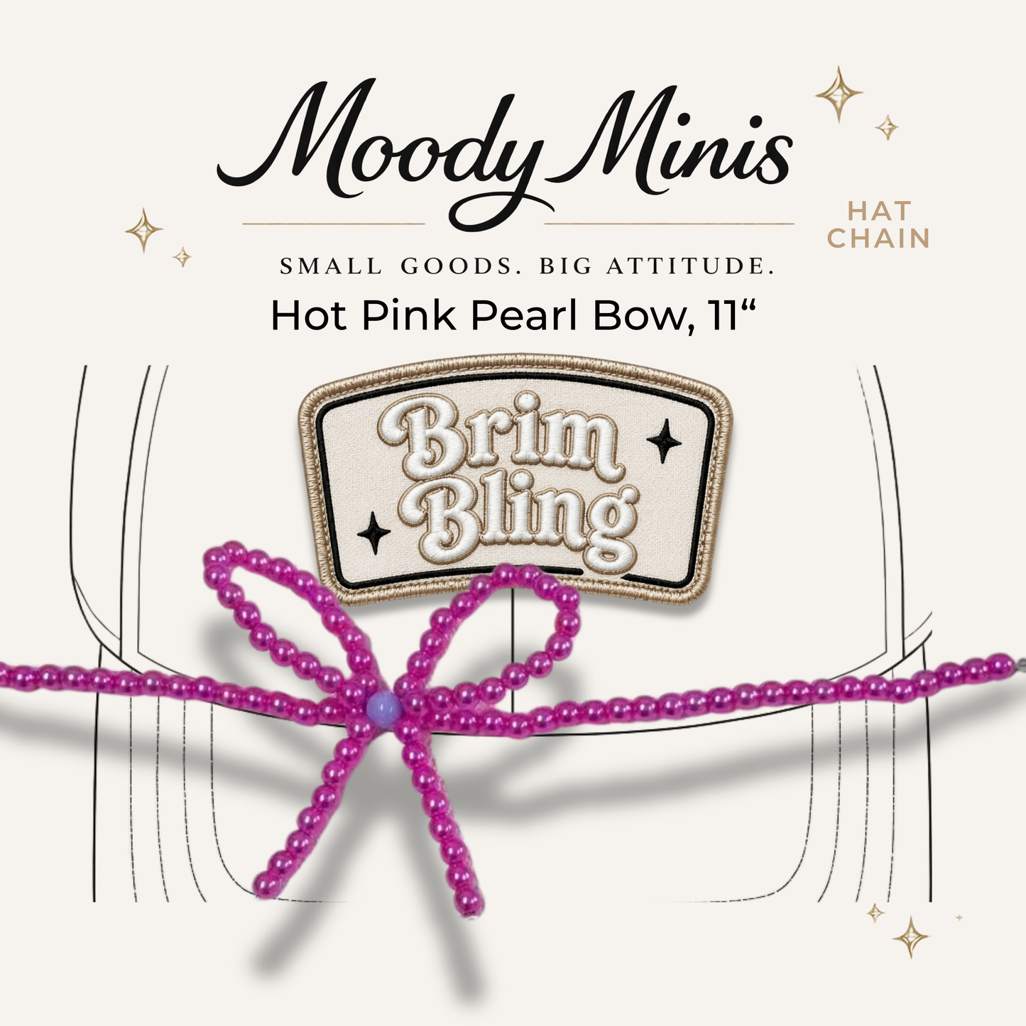 Hot Pink Pearl Bow - 11 Inch Hat Chain