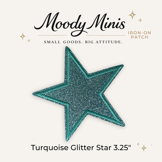Turquoise Glitter Star 3.25" Embroidered Patch