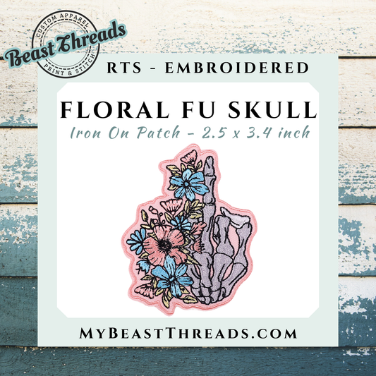 Floral FU Skull Embroidered Patch- RTS