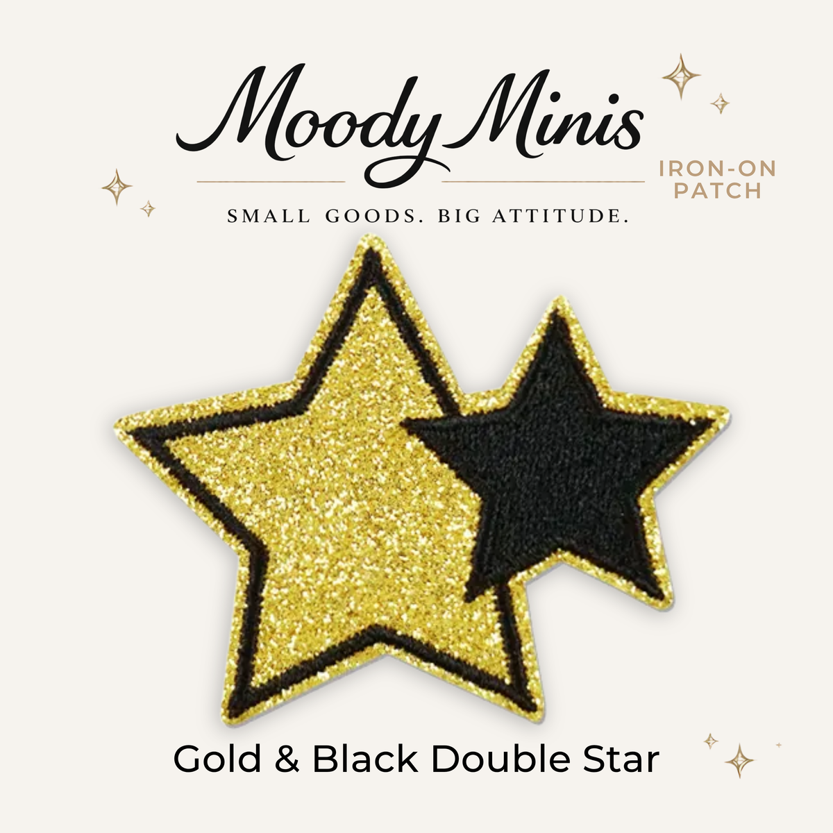 Gold & Black Double Stars Embroidered Patch