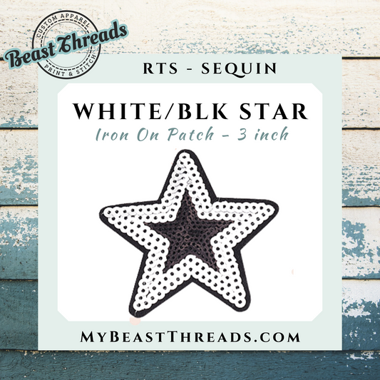 White/Black Star Sequin Patch- RTS