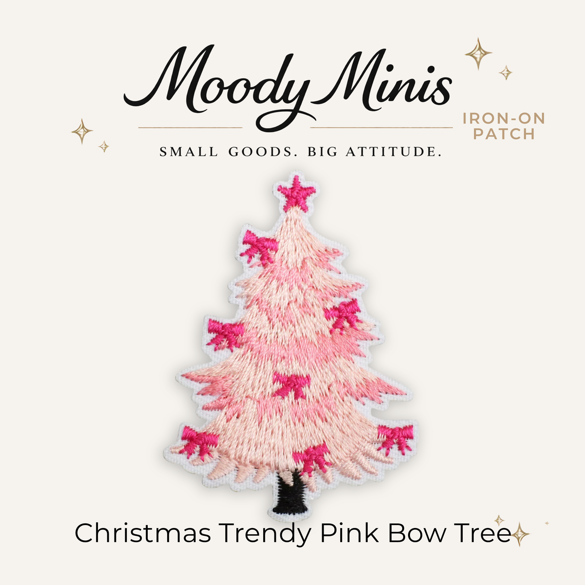 Christmas Trendy Pink Bow Tree Embroidered Patch