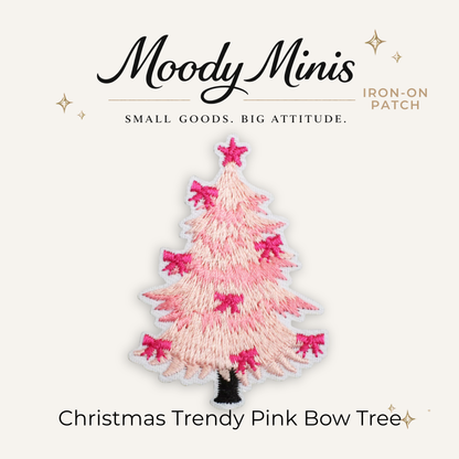 Christmas Trendy Pink Bow Tree Embroidered Patch