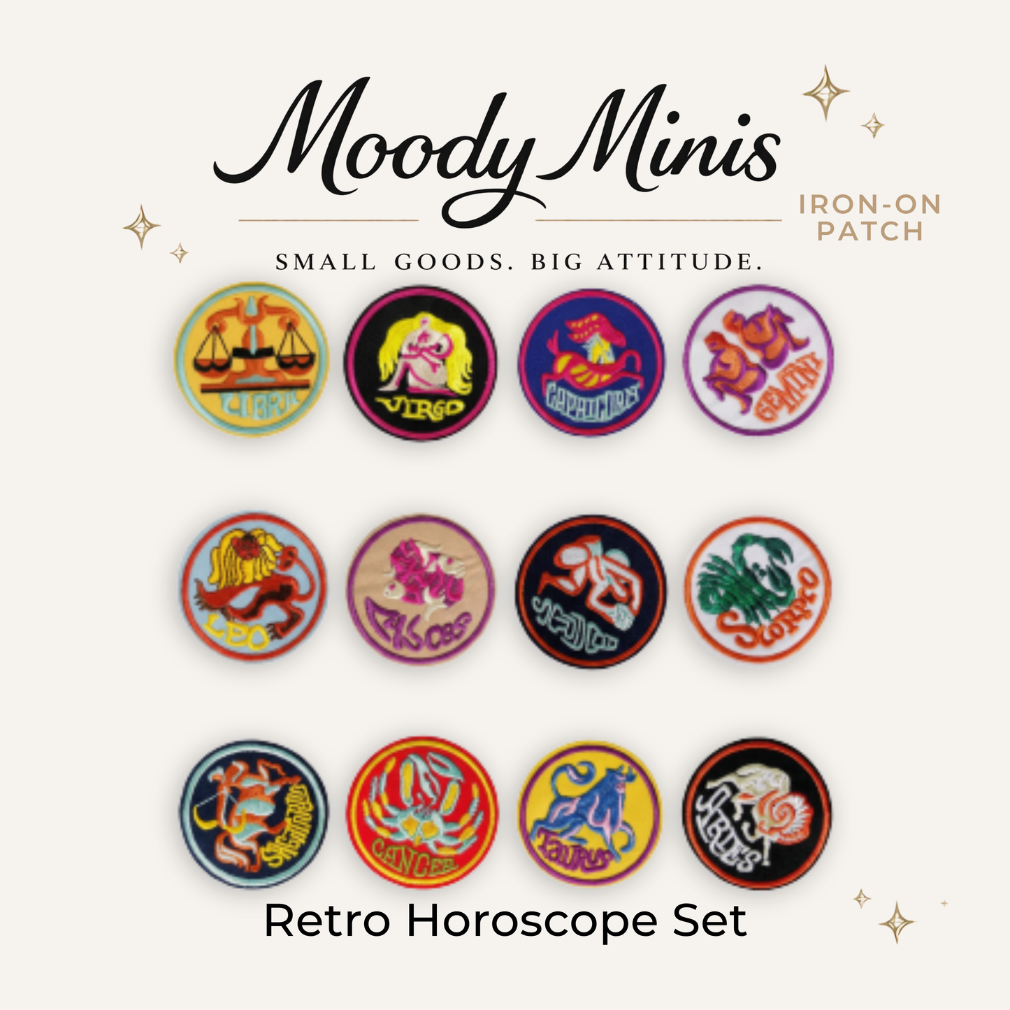 Retro Horoscope Set of 12 Embroidered Patch