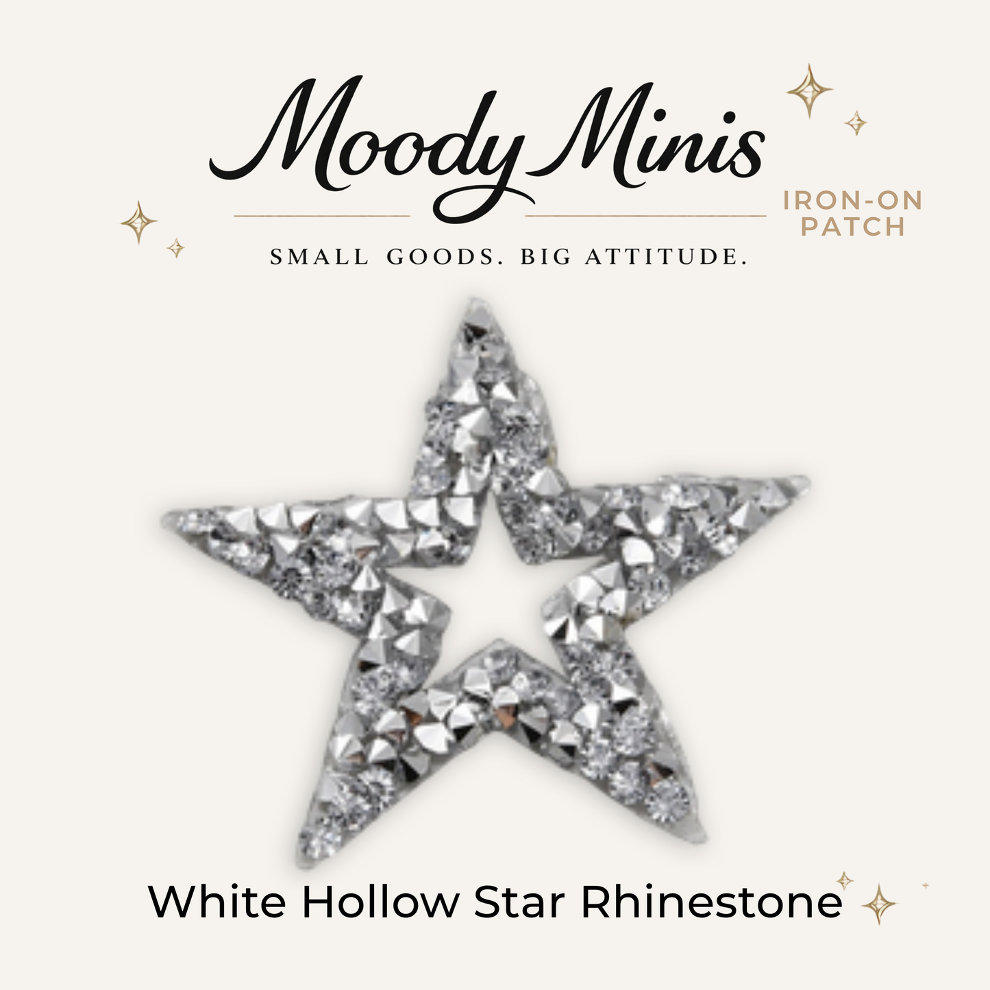 White Hollow Star Rhinestone Patch- RTS