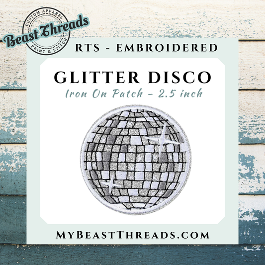 Glitter Disco Ball Embroidered Patch- RTS