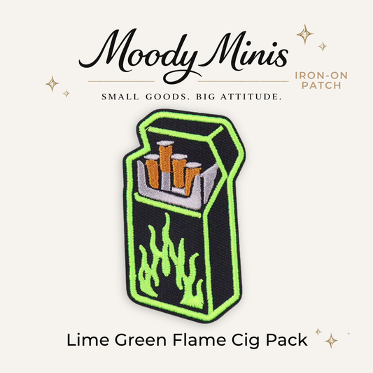 Lime Green Flame Cig Pack Embroidered Patch