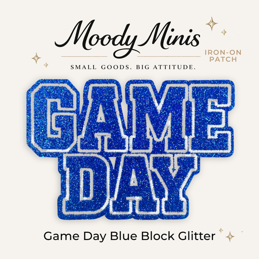 Game Day Blue Block Glitter Embroidered Patch