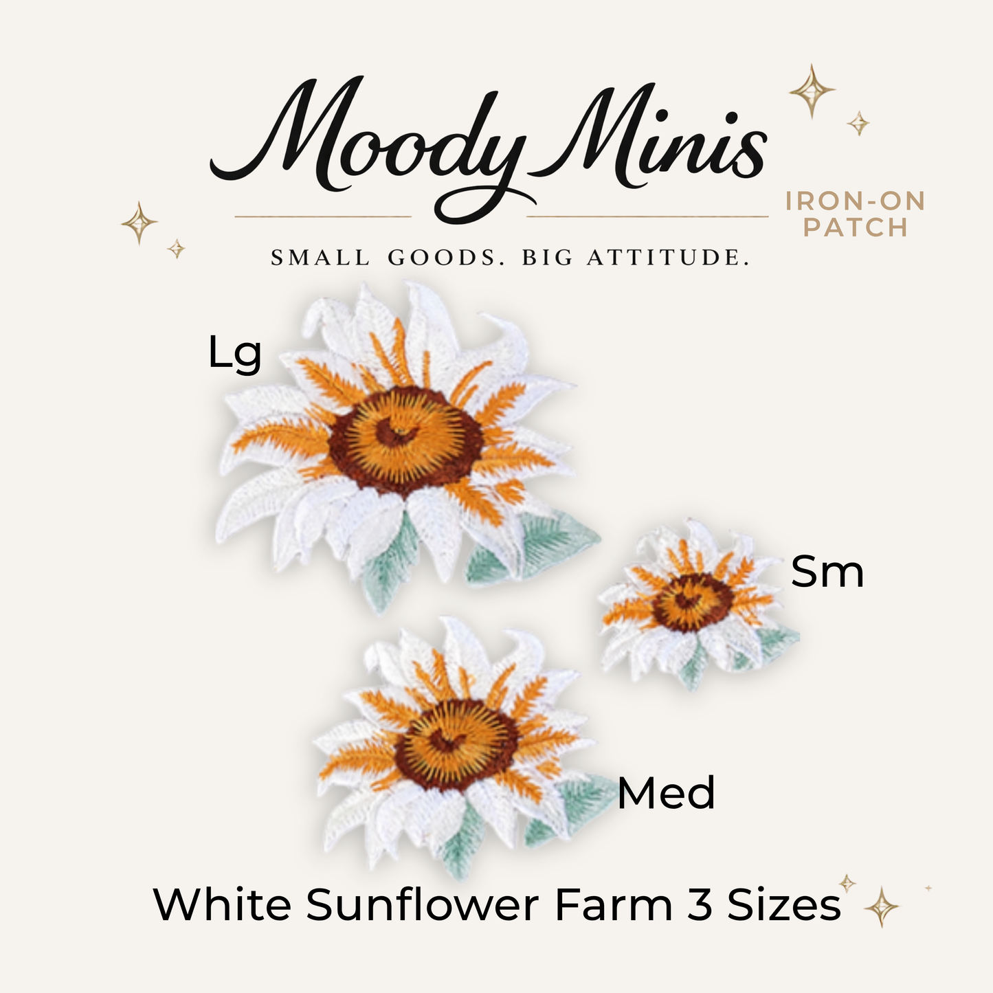 White Sunflower Farm 3 Sizes Embroidered Patch