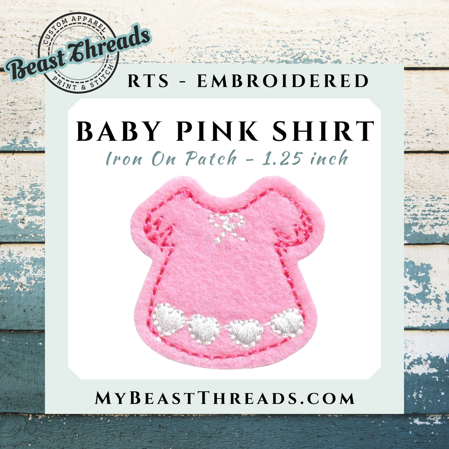 Baby Pink Shirt Embroidered Patch- RTS
