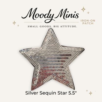 Silver Sequin Star 5.5" Embroidered Patch