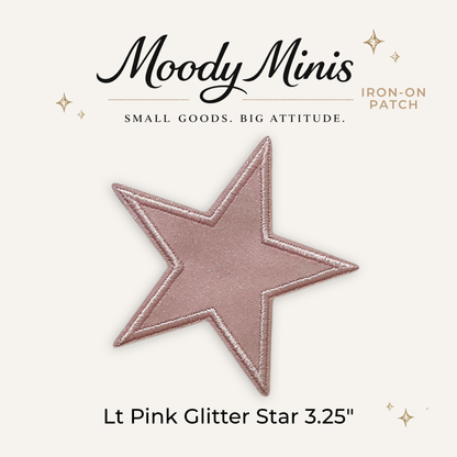 Lt Pink Glitter Star 3.25" Embroidered Patch