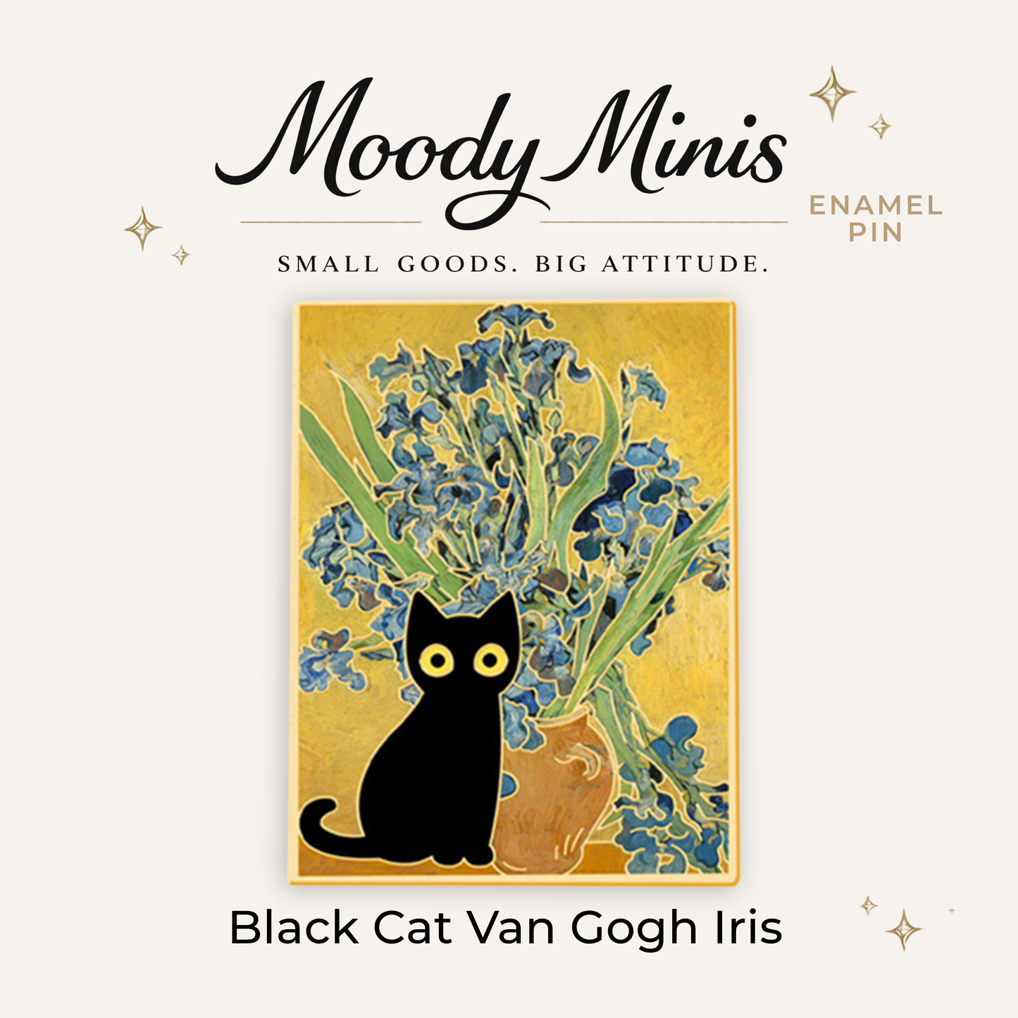 Black Cat Van Gogh Iris Enamel Pin
