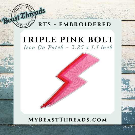 Triple Pink Bolt Embroidered Patch- RTS