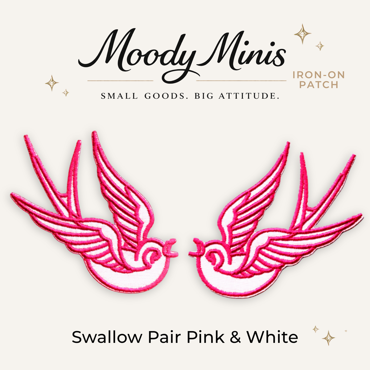 Swallow Pair Pink & White Embroidered Patch