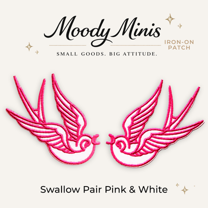 Swallow Pair Pink & White Embroidered Patch