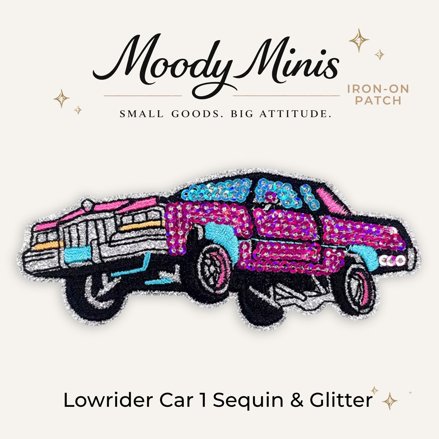 Lowrider Car 1 Sequin & Glitter Embroidered Patch