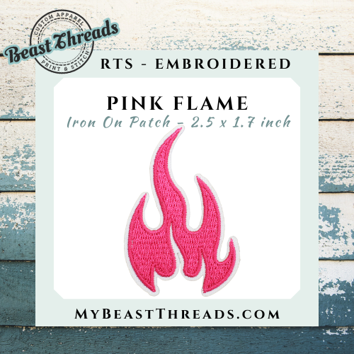 Pink Flame Embroidered Patch - RTS