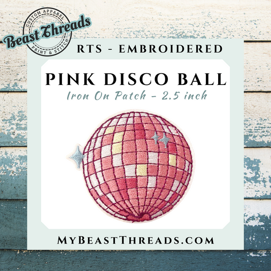 Pink Disco Ball Embroidered Patch- RTS