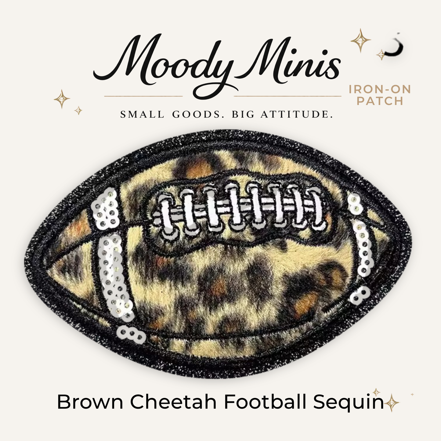 Brown/Tan Cheetah Football Embroidered Patch w/Sequin