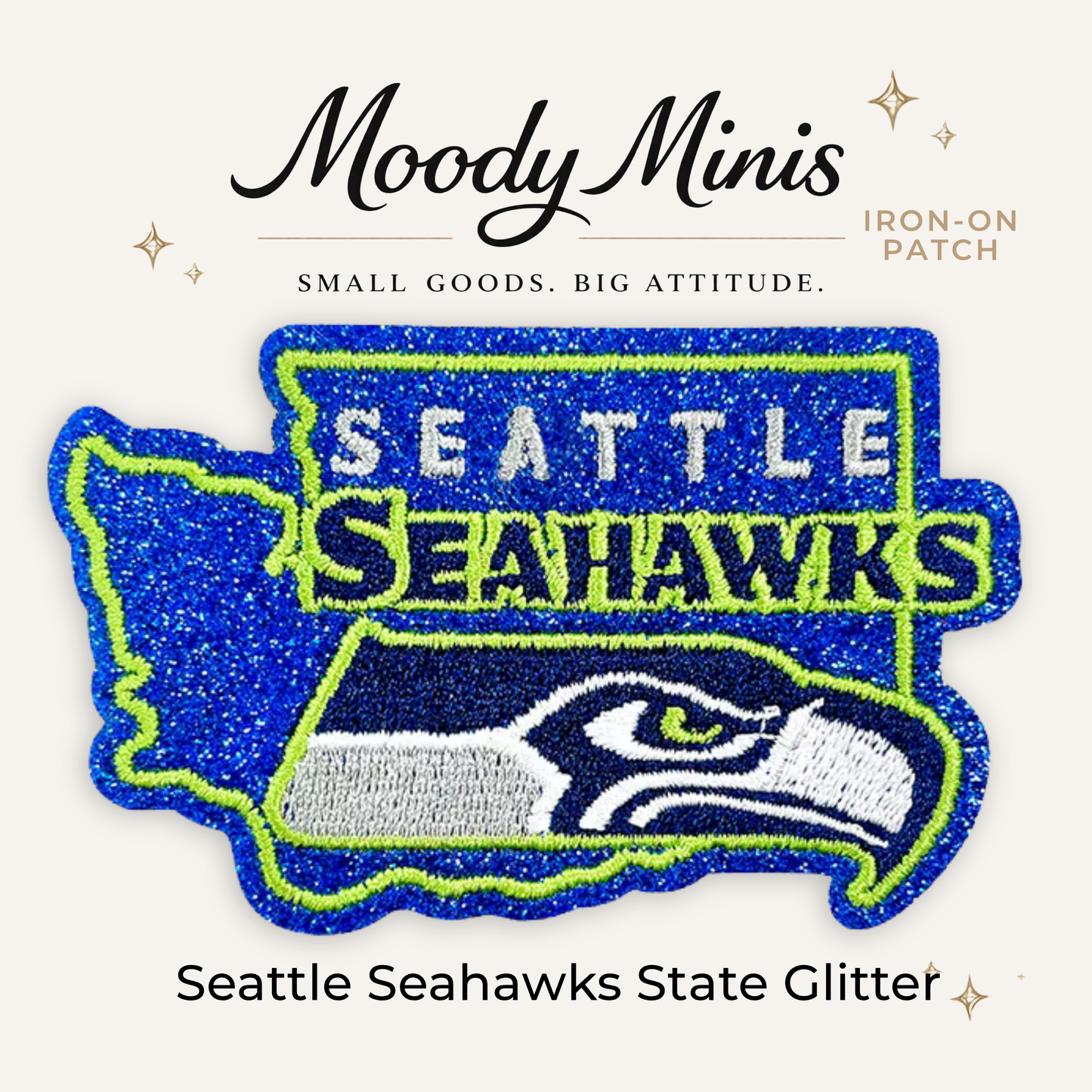 Seattle Seahawks State Glitter Embroidered Patch