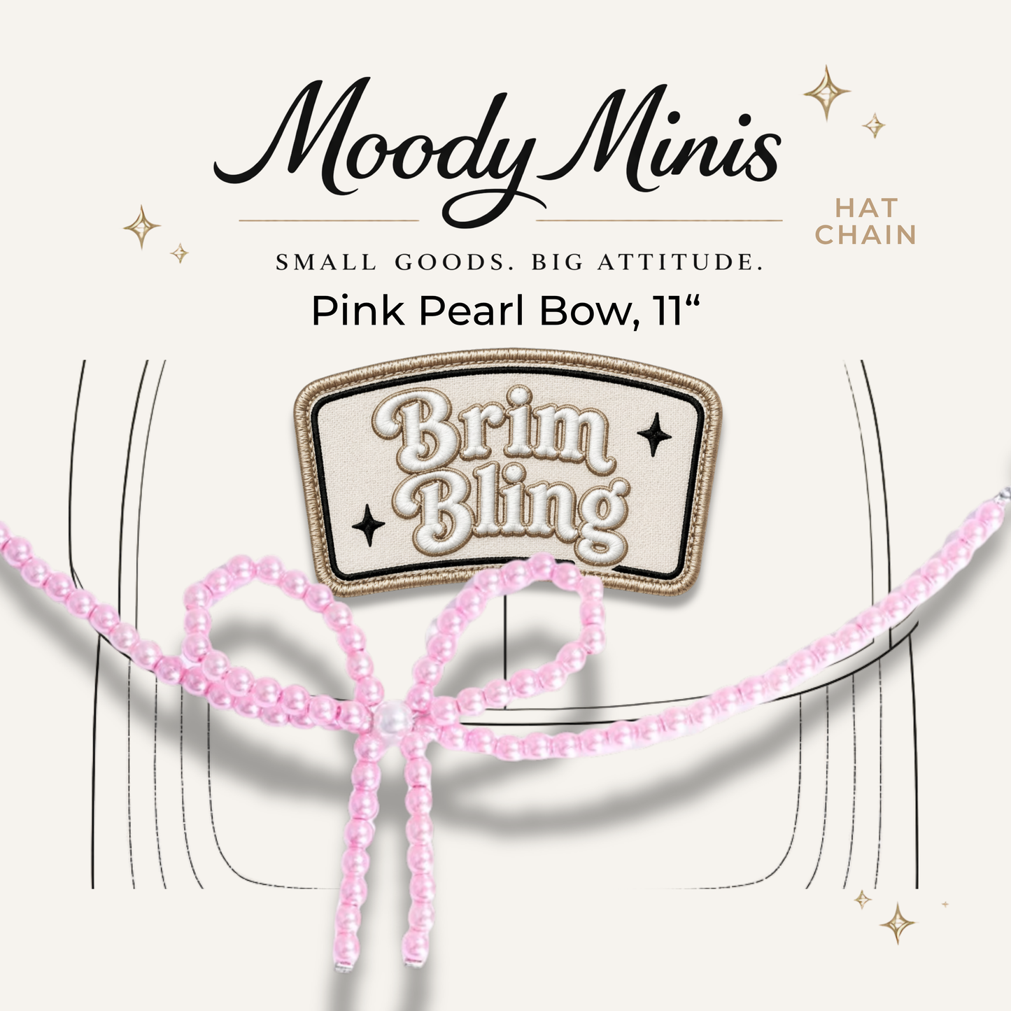 Pink Pearl Bow - 11 Inch Hat Chain